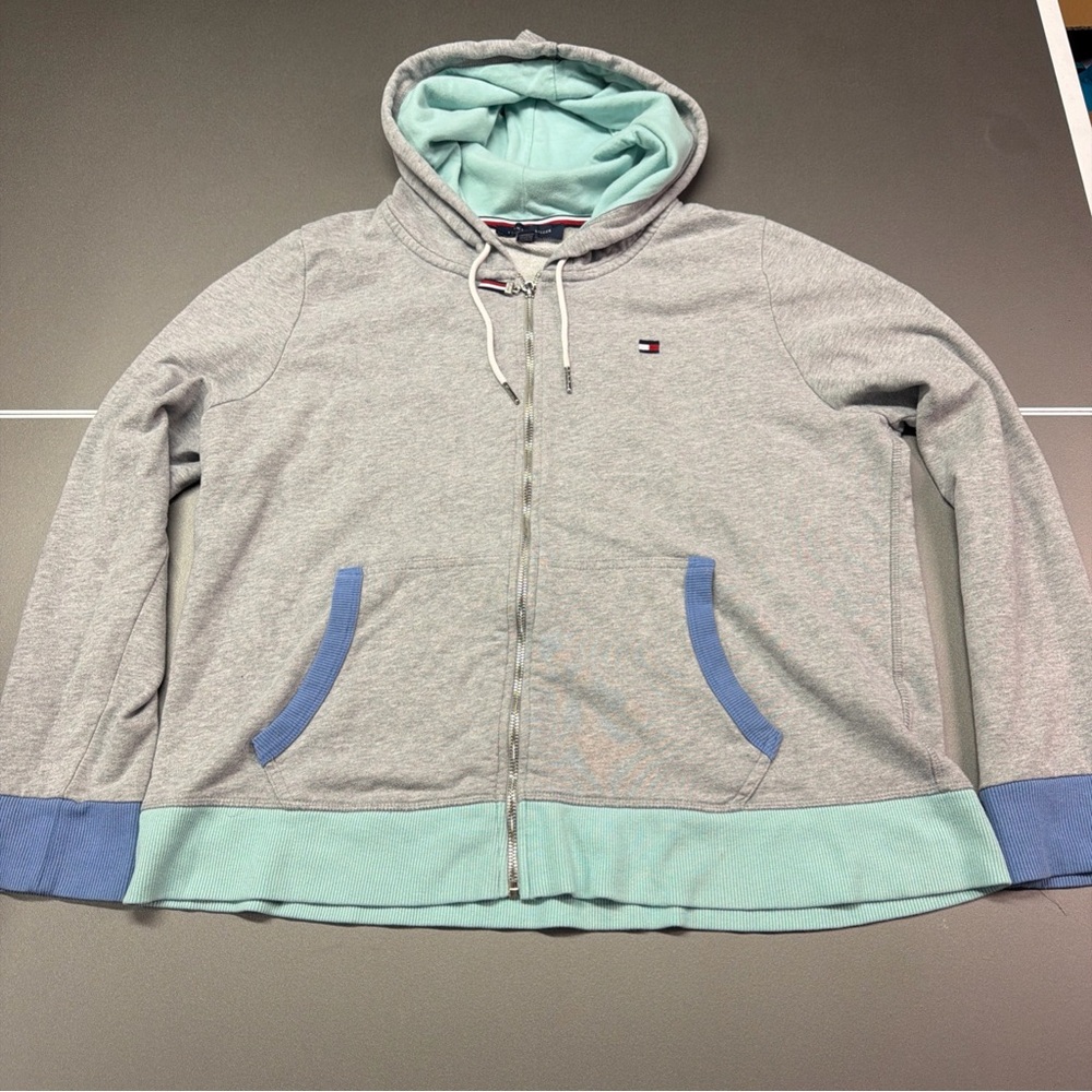 Women’s Grey and Blue Tommy Hilfiger Sweatshirt Hoodie Size XXL Great Condition